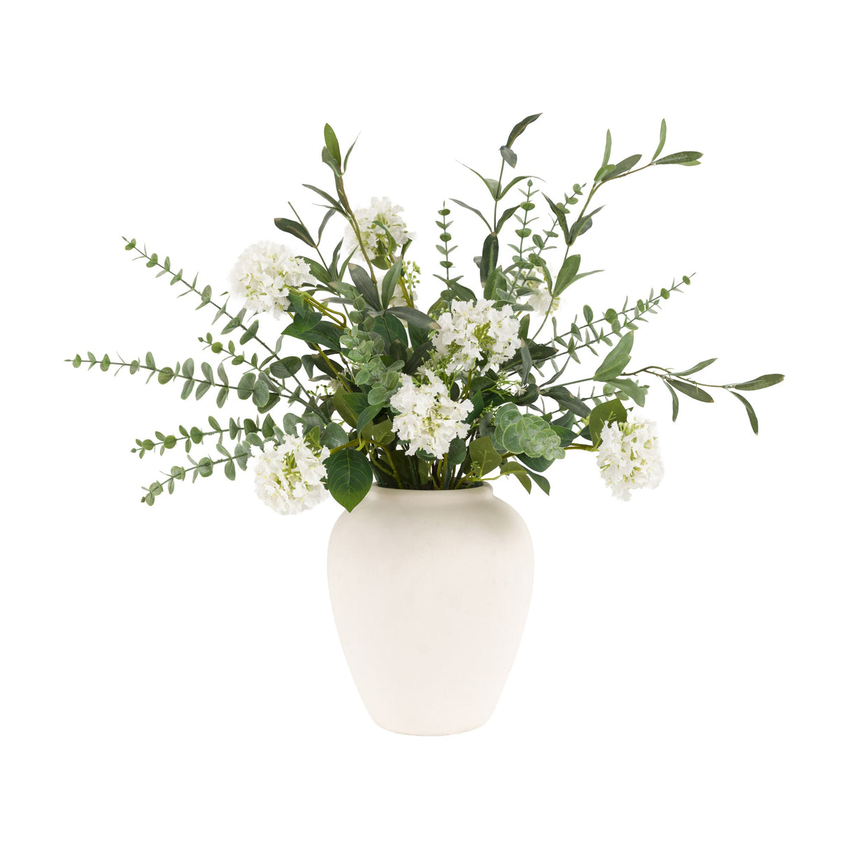 Artificial Eucalyptus Floral Arrangement in Ceramic Vase – White