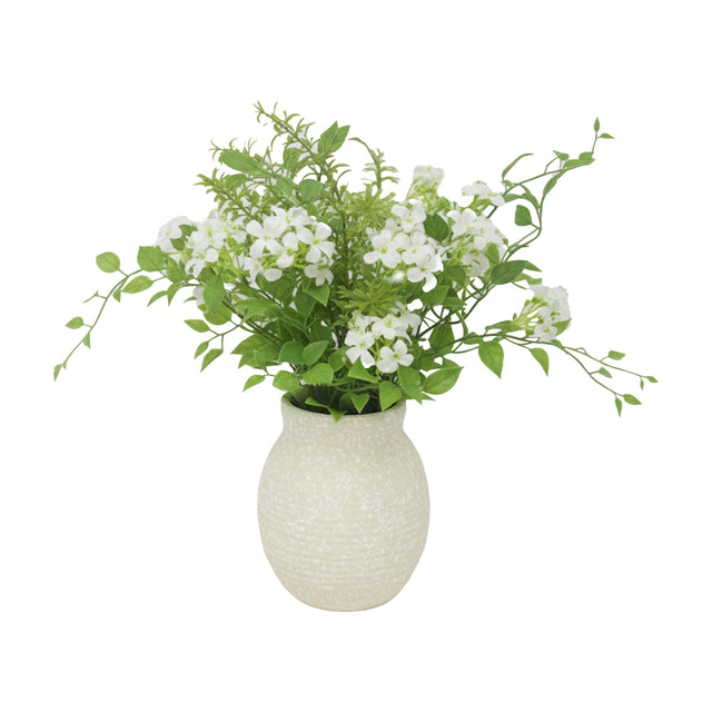Artificial Wildflower Arrangement in Ceramic Vase – White