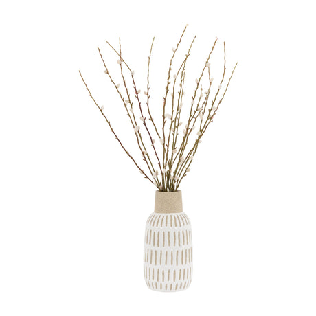 Artificial Pussy Willow Arrangement in Ceramic Vase – Cream