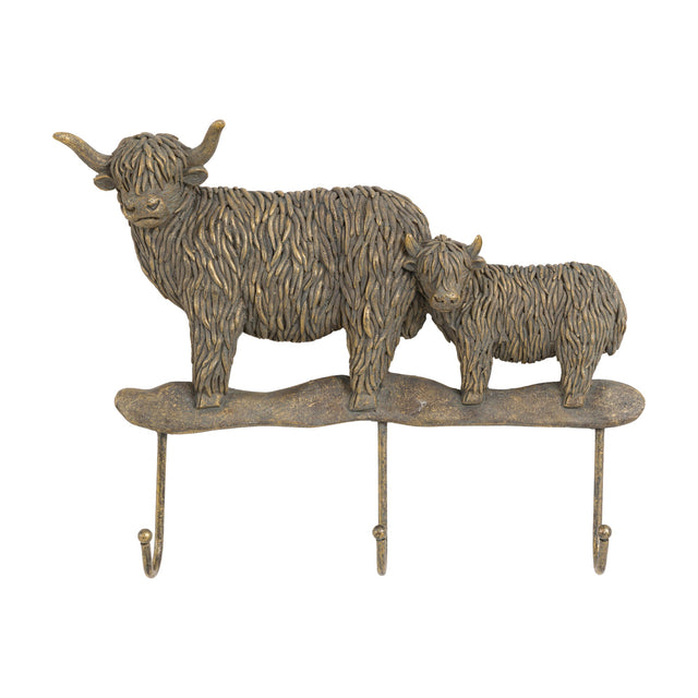 Highland Cow Mum and Calf Wall Hooks – Bronze