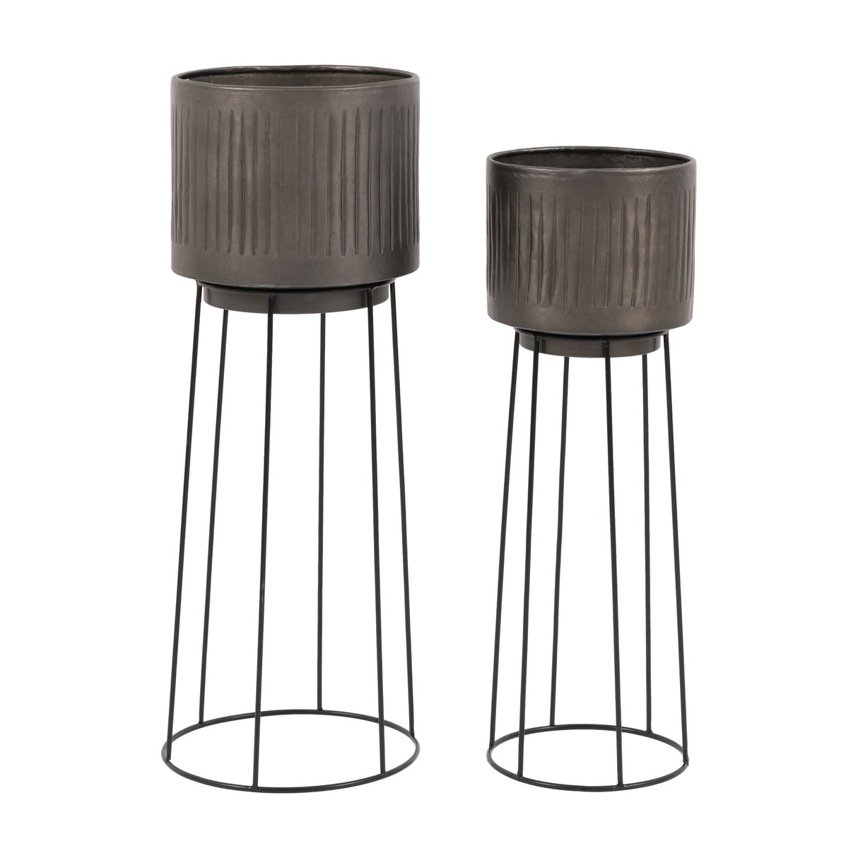 Elda Antique Brass Planters on Stands Set of 2