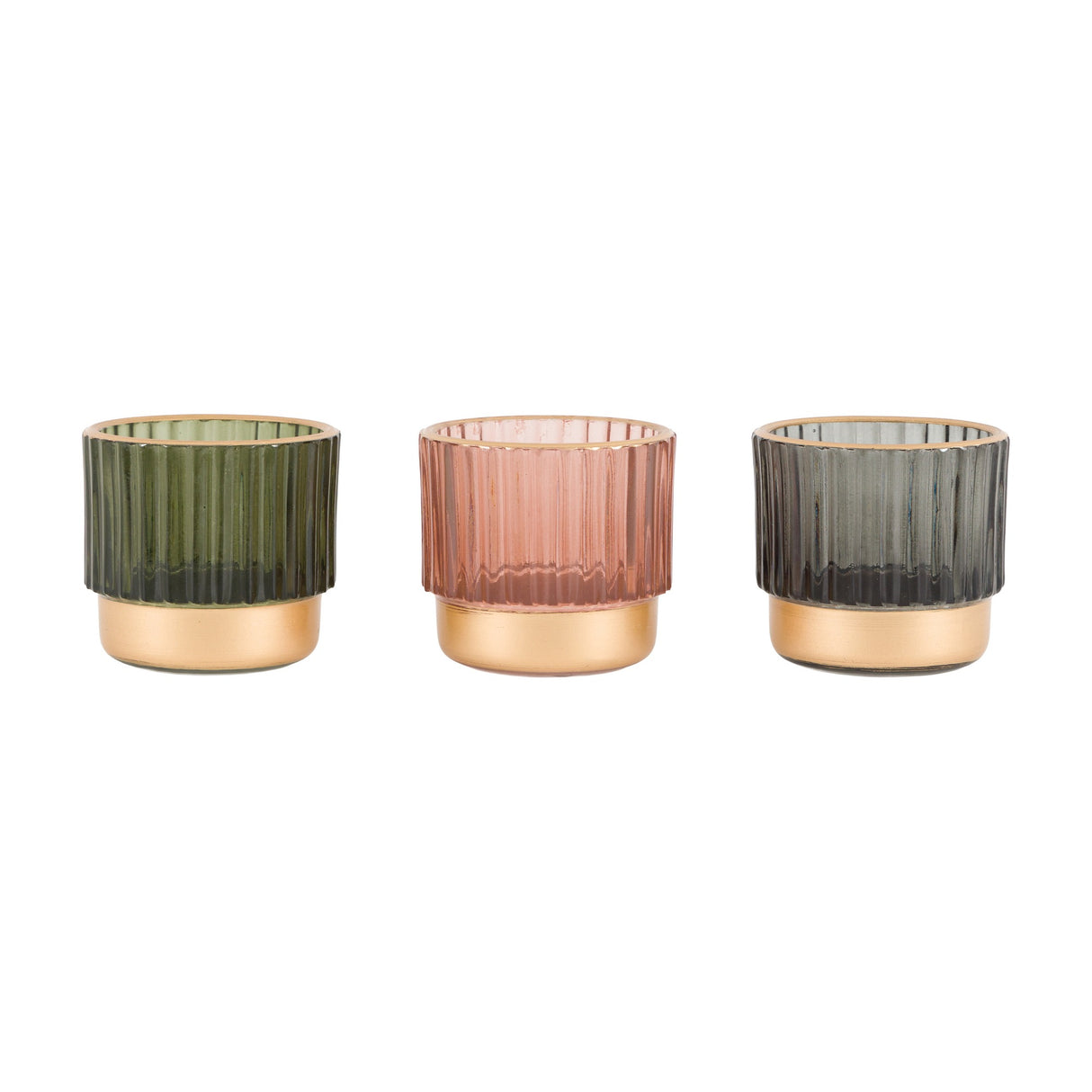 Reina Ribbed Glass Tealight Holders Set of 3 – Multi