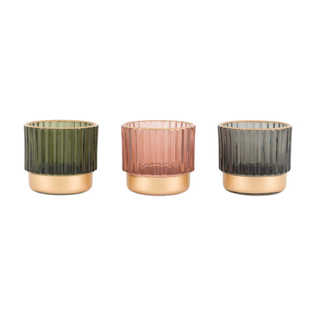 Reina Ribbed Glass Tealight Holders Set of 3 – Multi