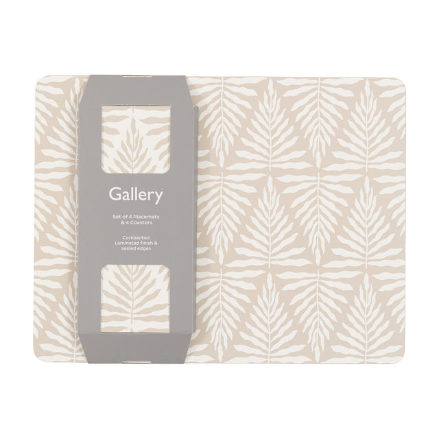 Leaf ZigZag Placemat and Coaster Set of 8 – Ecru