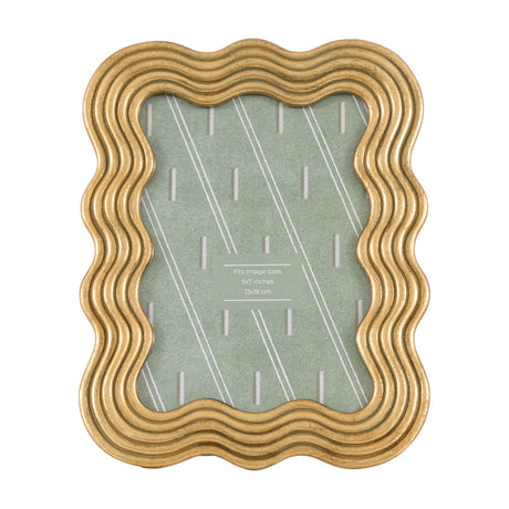 Gallery Direct Parvane wavy rectangular 5x7in photo frame in moulded resin with concentric gold ridges and glass front, shown on a white background.