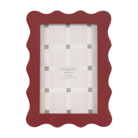 Gallery Direct Vianelle burgundy resin photo frame with scalloped wavy border and glass front, holding a 6x4in portrait image, shown on a white background.