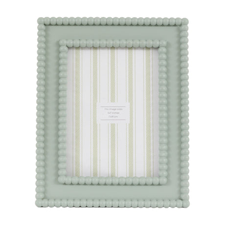 Gallery Direct Covane Beaded Photo Frame in sage green resin with double beaded border, 5x7in aperture, shown upright on a plain white background.