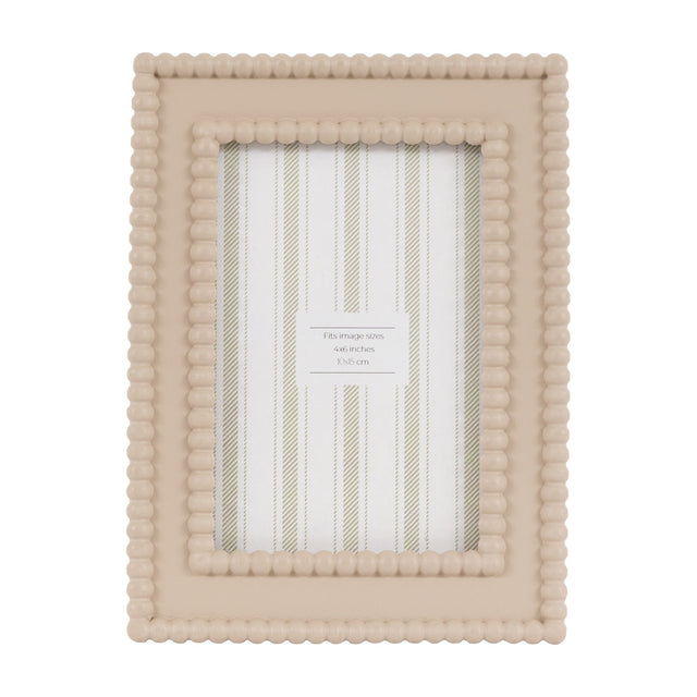 Gallery Direct Covane Beaded Photo Frame in mocha resin with double beaded border, 4x6in portrait aperture, freestanding on a white background.