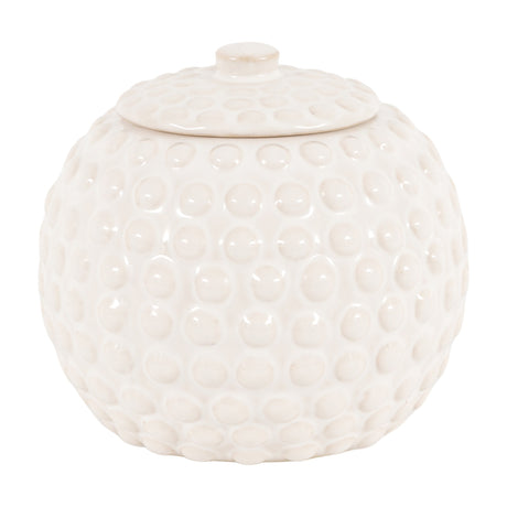 Gallery Direct Albvane Beaded Trinket Jar in off-white glazed stoneware, rounded shape with raised dotted texture and lidded knob, on a white background.