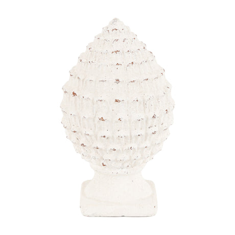 Rustic Pinecone Sculpture – White