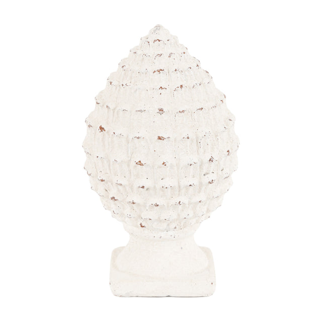 Rustic Pinecone Sculpture – White