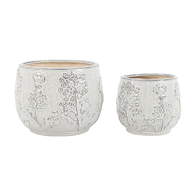 Meadow Floral Planter Set of 2 – White