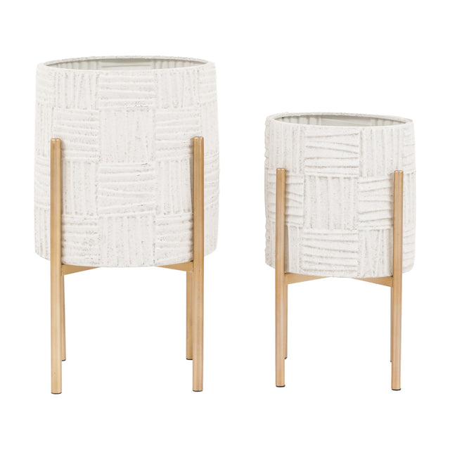 Ibiza Textured Planters on Stands – White