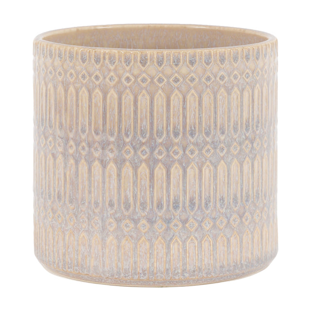 Alaro Embossed Ceramic Planter – Taupe
