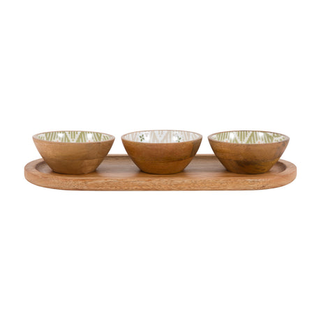 Anya Wooden Nibble Bowls with Tray Set of 3 – Natural