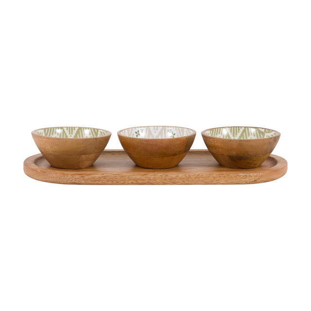 Anya Wooden Nibble Bowls with Tray Set of 3 – Natural