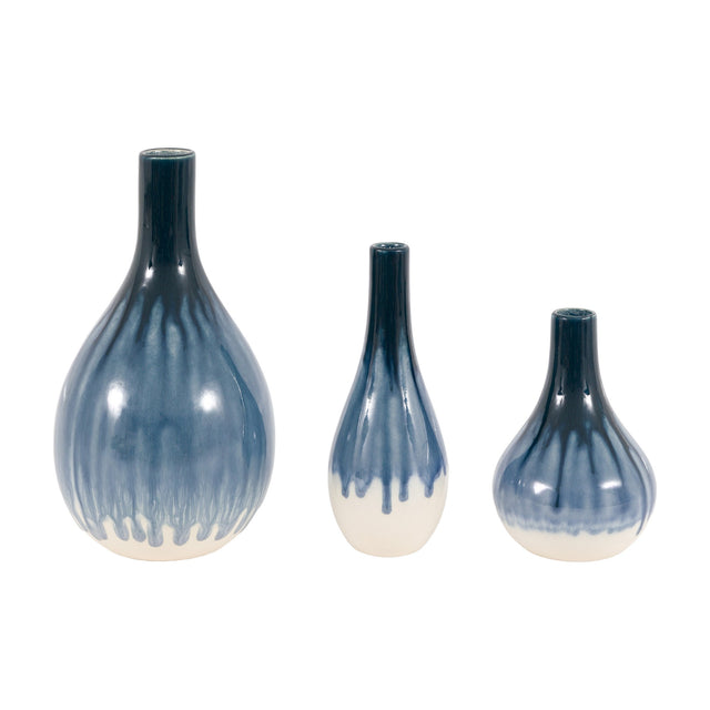 Orro Bottle Ceramic Vases Set of 3 – Blue