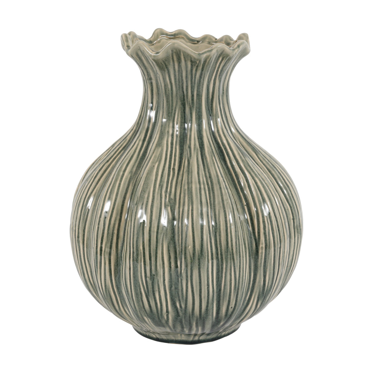 Aven Glazed Ribbed Vase – Fennel Green