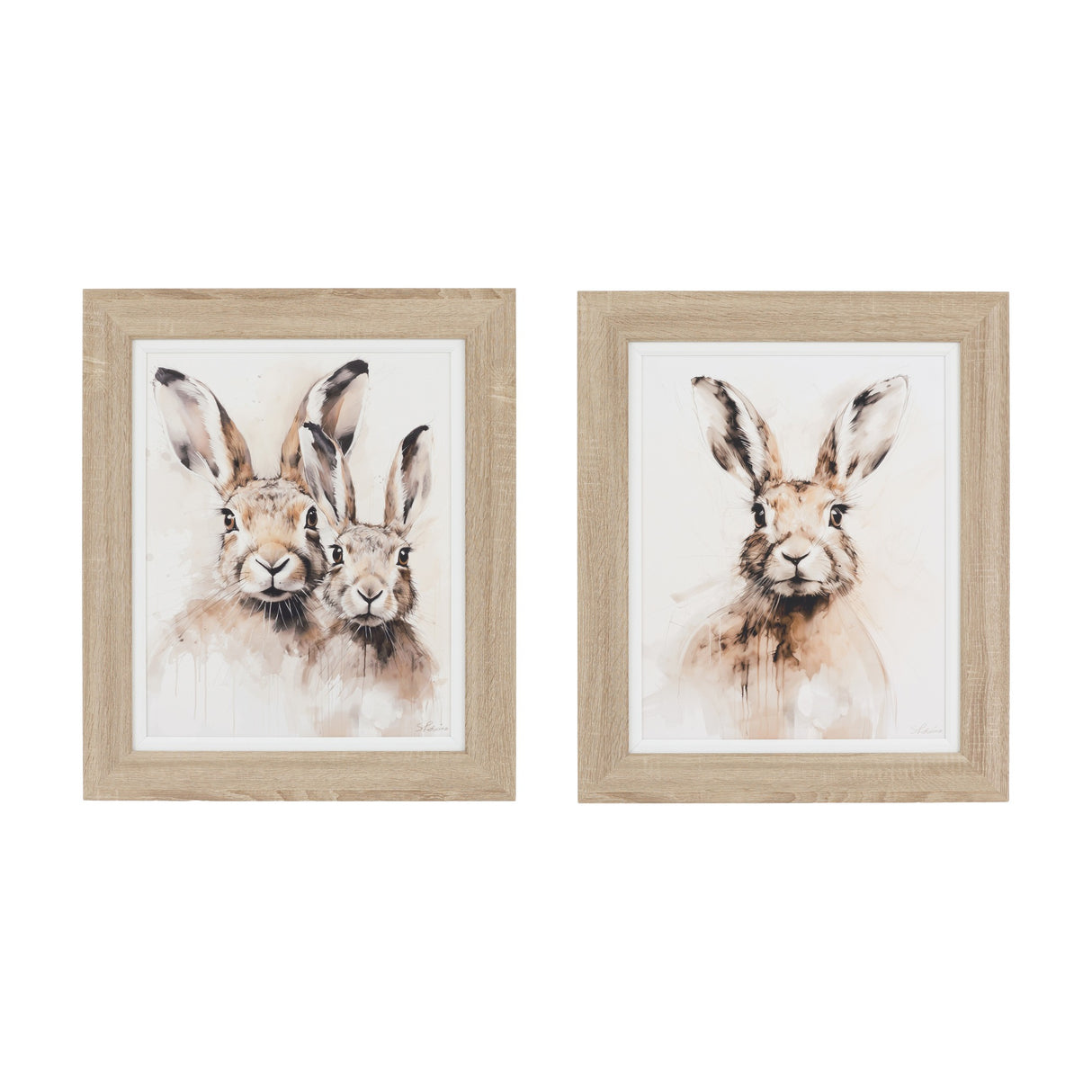 Woodland Whiskers Hare Watercolour Framed Prints Set of 2 – Brown