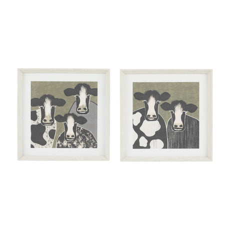Animal Antics Cow Framed Art Set of 2 – Green