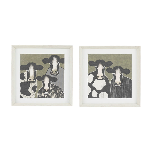 Animal Antics Cow Framed Art Set of 2 – Green