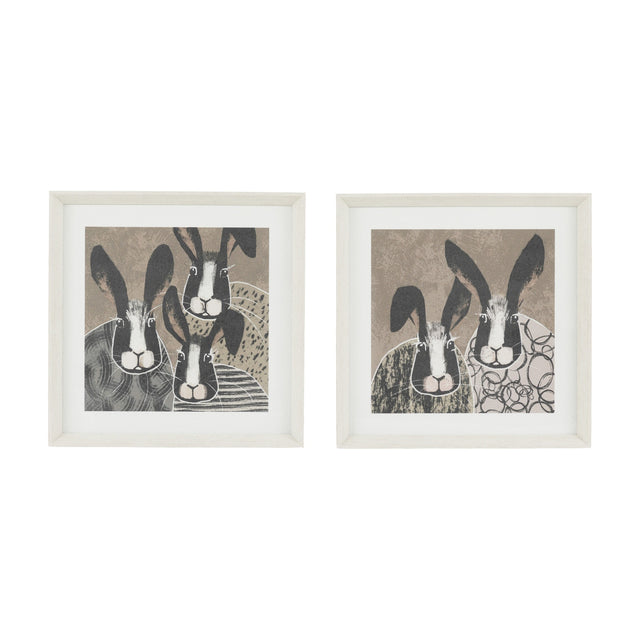 Animal Antics II Framed Hare Art Set of 2 – Brown