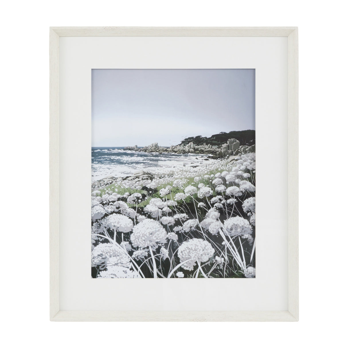 Waves and Wild Flowers II Framed Art – White