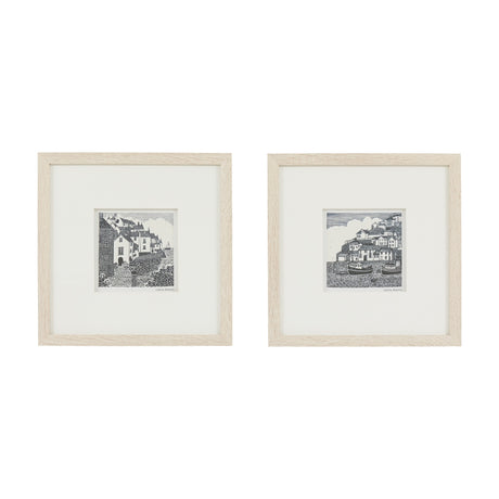 Coastal Tales Framed Linocut Prints Set of 2 – Charcoal