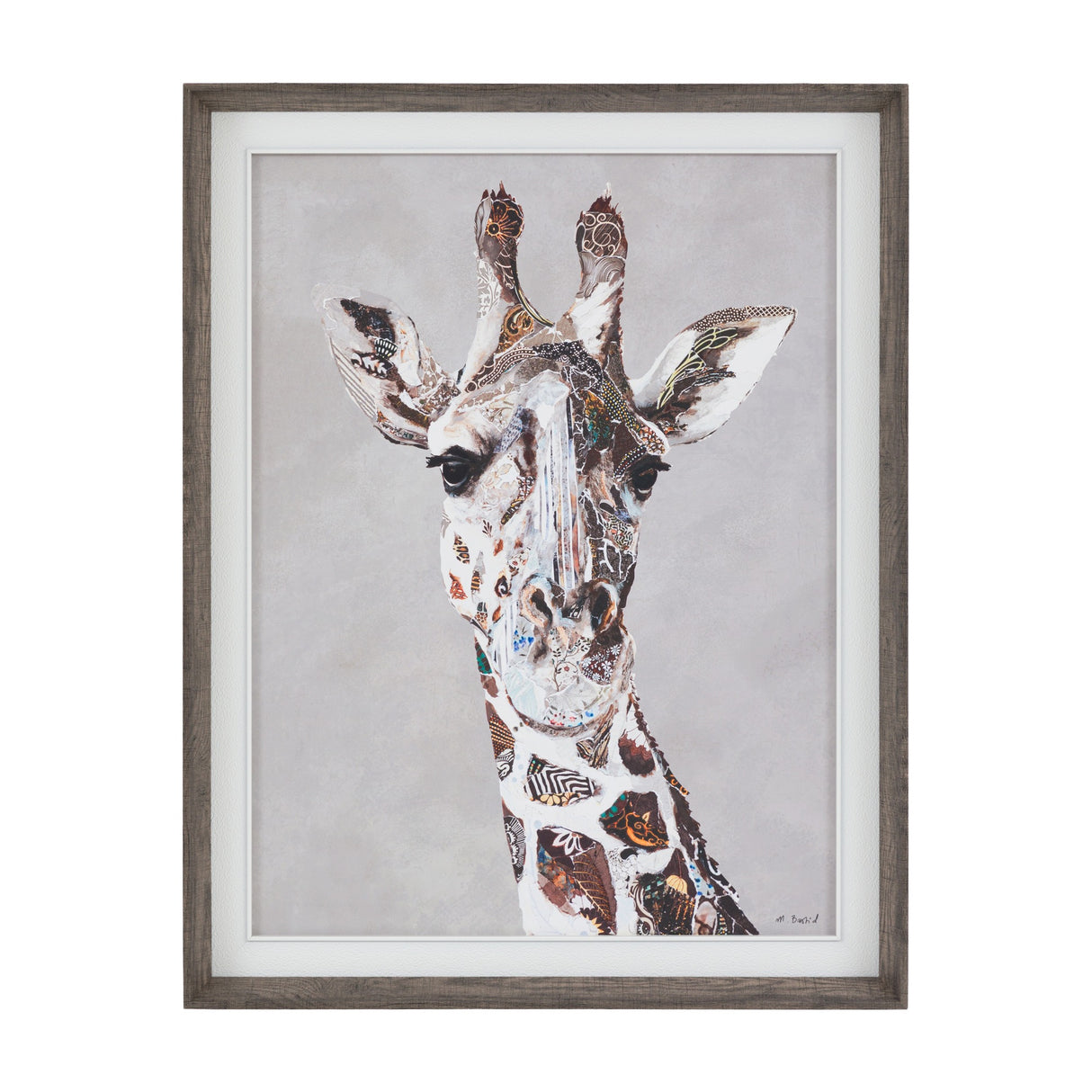 In the Wild I Giraffe Collage Framed Canvas – Brown