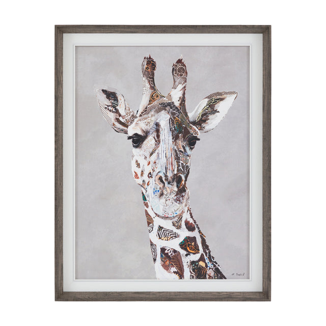 In the Wild I Giraffe Collage Framed Canvas – Brown