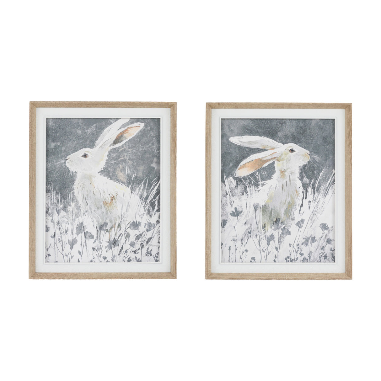 In Clover Hare Framed Canvas Set of 2 – Grey