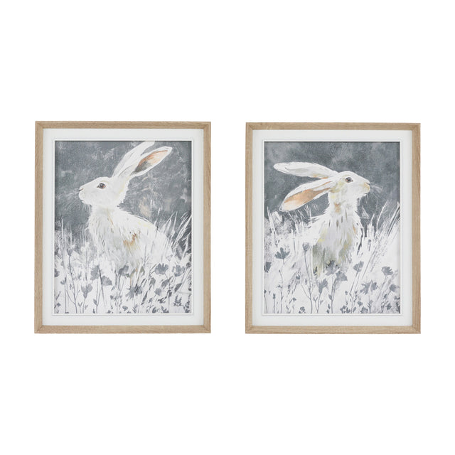 In Clover Hare Framed Canvas Set of 2 – Grey