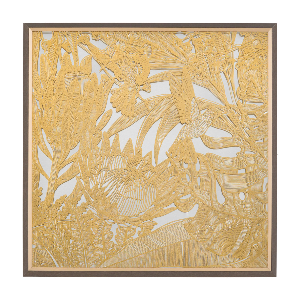 Hummingbird Dance I Framed Mirrored Wall Art – Gold