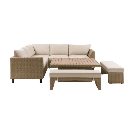 Salcombe Rattan Corner Lounge Set with Bench Seating – Natural