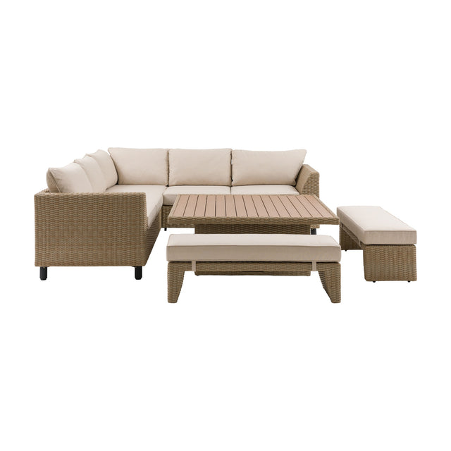 Salcombe Rattan Corner Lounge Set with Bench Seating – Natural