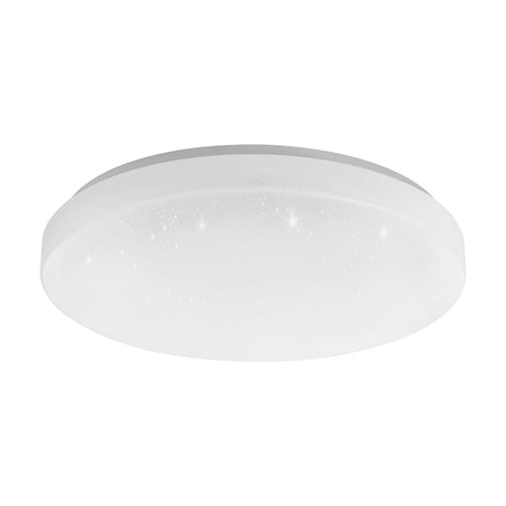 Galmane round LED flush ceiling light in white, 38cm diameter, with a crystal-effect plastic shade and white steel body, shown on a plain white background.