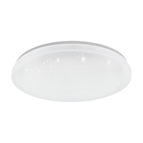 Galmane Smart Crystal Effect LED Flush Ceiling Light, 53cm round white steel fixture with sparkling crystal-effect plastic shade, shown on a plain white background.