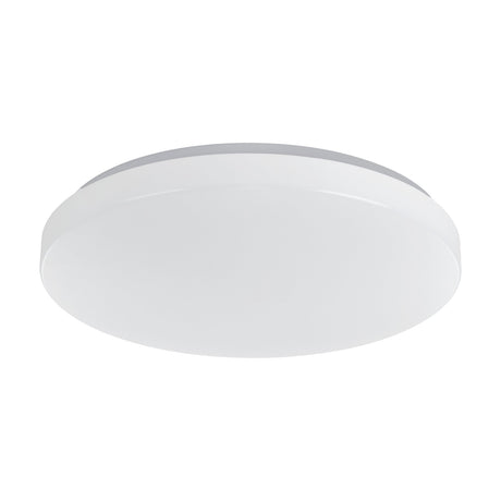 Galmane Smart LED Flush Ceiling Light, 38cm round white steel body with flat plastic diffuser, shown at an angle on a plain white background.