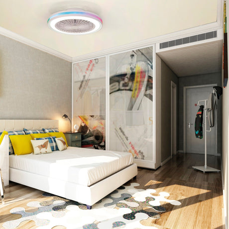 Gamer Mini Dimmable RGB CCT LED Ceiling Retractable Fan Light With Remote Control - White