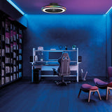 Gamer Mini Dimmable RGB CCT LED Ceiling Retractable Fan Light With Remote Control - Black