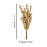 Gannan Artificial Leaf Spray in brown, with slender stems bearing small rounded beige leaves and looped tips, shown with dimensions 50cm height by 15cm width on a white background.