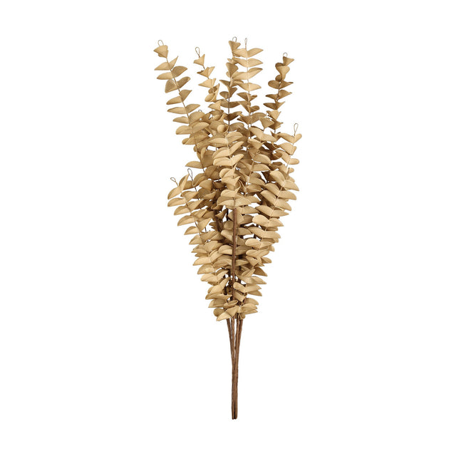Gannan Artificial Leaf Spray in brown, several slender stems lined with small rounded beige leaves and looped tips, 50cm tall, set against a plain white background.