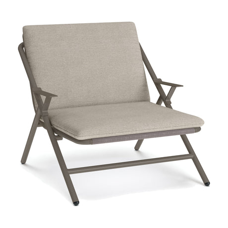 Garda high back garden armchair with anthracite aluminium X-frame, beige cushioned seat and back over a vinyl sling base, shown on a plain white background.