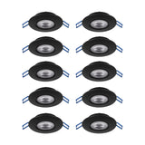 Gedrez LED Downlight Set of 10 in black, showing ten round recessed fittings with black plastic bodies and clear shades, each with blue mounting clips, on a plain white background.