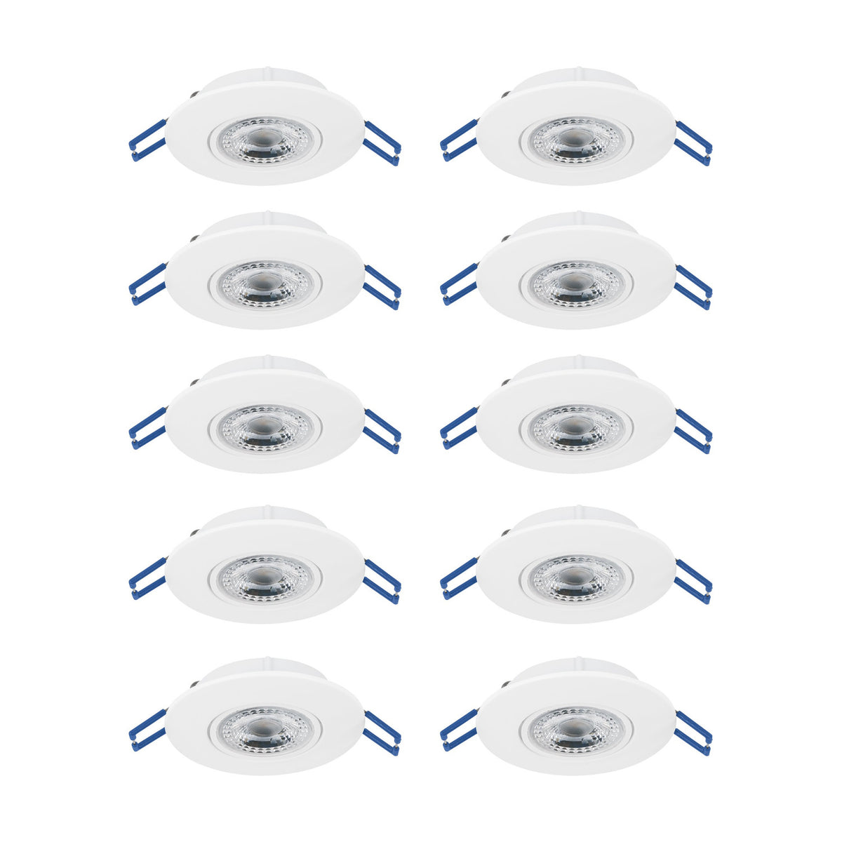 Set of 10 round LED downlights in white, each with a slim bezel, clear lens, and spring clip fittings, shown on a plain white background.