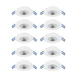 Set of 10 round LED downlights in white, each with a slim bezel, clear lens, and spring clip fittings, shown on a plain white background.
