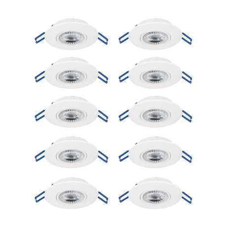 Set of 10 round LED downlights in white, each with a slim bezel, clear lens, and spring clip fittings, shown on a plain white background.