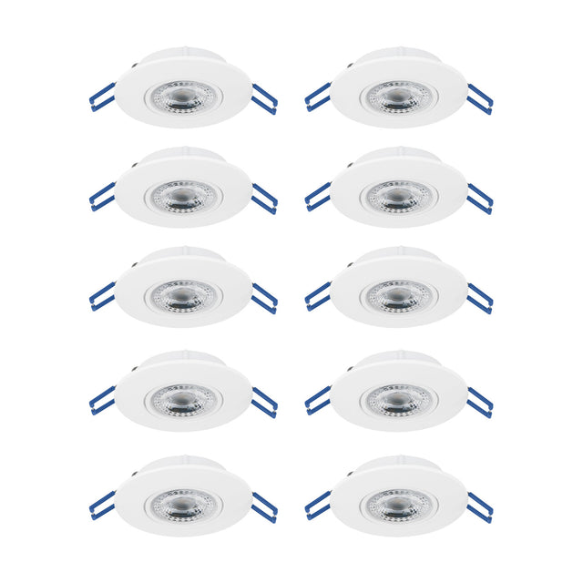 Set of 10 round LED downlights in white, each with a slim bezel, clear lens, and spring clip fittings, shown on a plain white background.