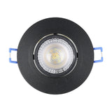 Gedrez LED downlight in black plastic with a round recessed body, tilting inner ring, transparent shade over the integrated LED, and spring clip fittings, shown on a white background.