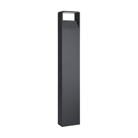 Gelbora LED bollard light in anthracite, a tall slim aluminium post with an open rectangular top and integrated LED diffuser, shown on a plain white background.